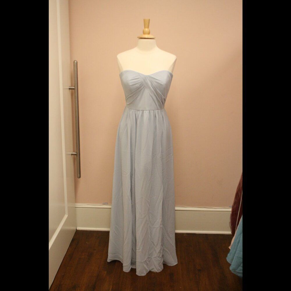 Dessy Long Mist Blue Strapless Chiffon Bridesmaid Dress